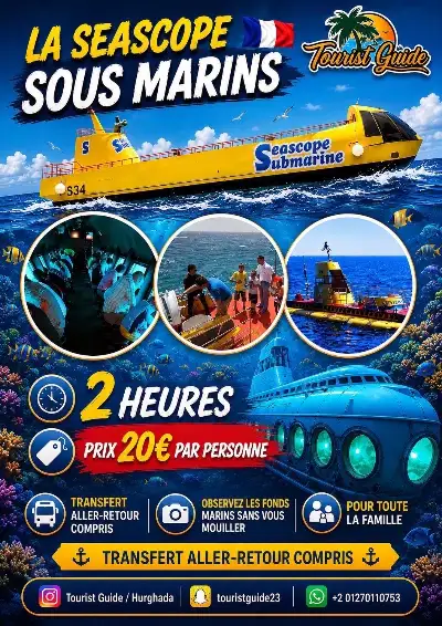 Flyer Seascope sous-marin Hurghada : 2 heures d'excursion pour observer les fonds marins sans se mouiller — 20 € par personne