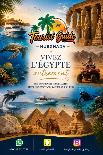 Flyer de présentation Tourist Guide Hurghada : Vivez l'Égypte autrement — mer, aventure, culture et bien-être